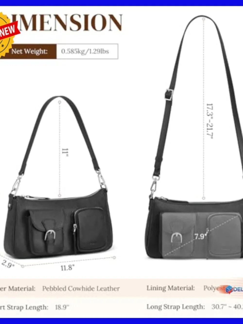 2-Piece Leather Bag Set, Shoulder & Crossbody, Multi Compartments, Adjustable